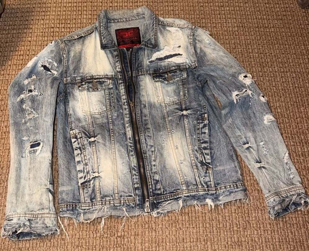 Jordan Craig Legacy Edition Distressed Zip-Up Denim Trucker Jacket Size Large